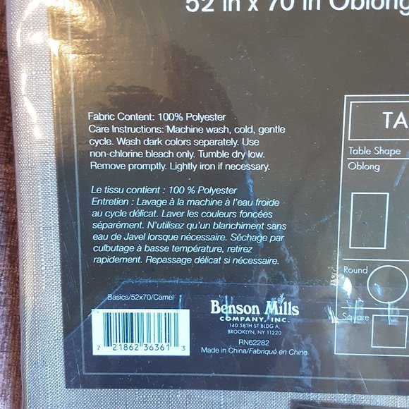 🌞 New! Bed Bath & Beyond Benson Mills Basics Tablecloth Tan / Brown, 52x70" - Picture 6 of 11
